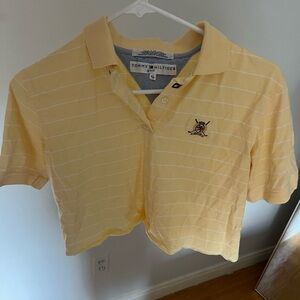 Tommy Hilfiger Yellow stripe button up cropped polo, size S